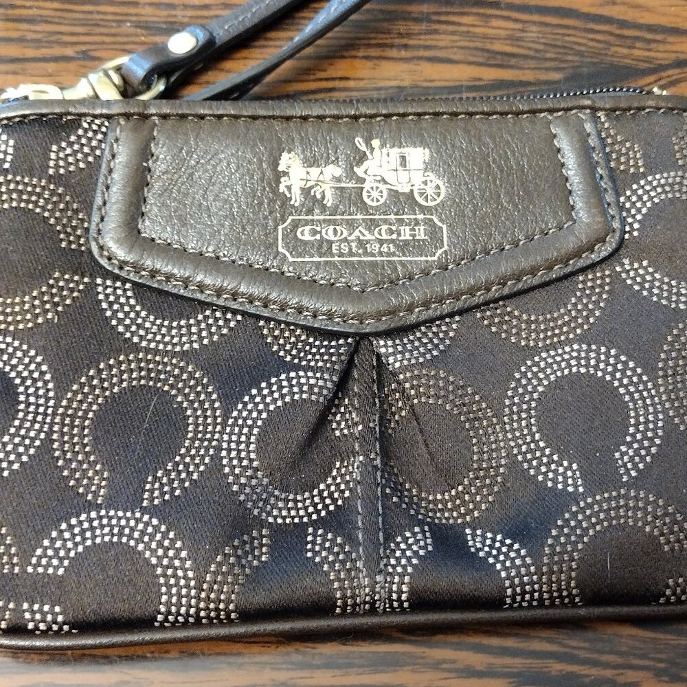 Coach Brown Canvas Wrist Wallet Wristlet